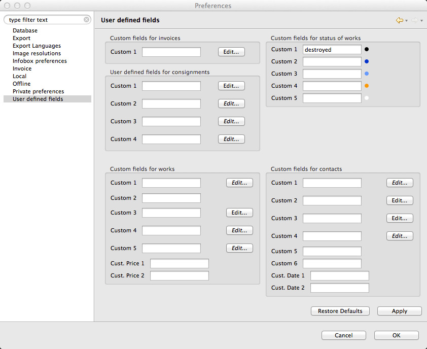 Custom Work Status