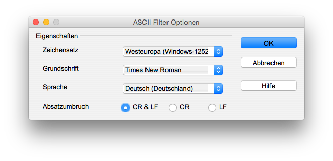Text Import Optionen