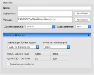 Exportoptionen